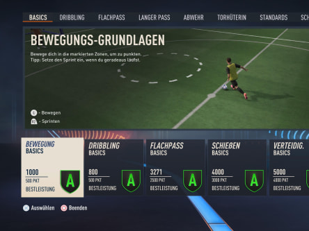 Musterschüler - sein virtuelles Abbild kann in FIFA 23 allein trainiert werden. Die Aufgaben helfen beim Verstehen und Erlernen des FIFA-Gameplays.