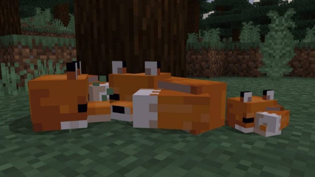 Eine Fuchsfamilie in Minecraft